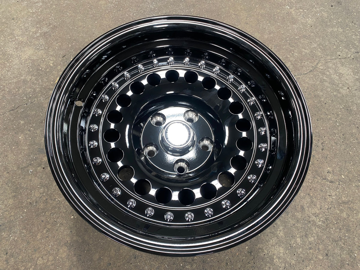 New 15X8.5 ET-15 Daytona Classic Design Rim (4 wheel) Gloss Black 5X114.3