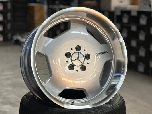 New 19x8.5 Front 19x9.5 Rear ET35 Mercedes Classic Monoblock Design Silver 5x112 (4 Wheels)