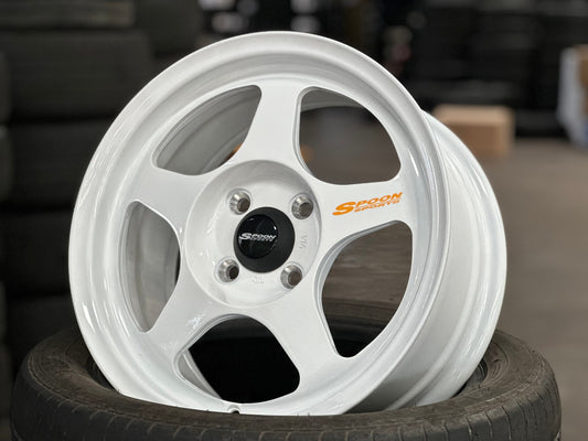 New 15X7 ET41 AOW Flow Formed Spoon Rim (4 wheel) Gloss White 4X100