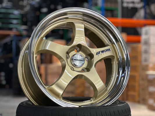 NEW 18X8.5 ET35 AOW S1R Flow Formed Rim (4 wheel) Gold Polished Lip 5X114.3