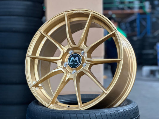 New 19X8.5 ET43 Motec MCR2 Rim (4 wheel) Gloss Gold 5X112
