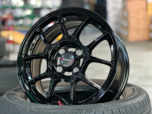 New 15X6.5 ET38 Lenso Venom 6 Rim (4 wheel) Gloss Black 4X100