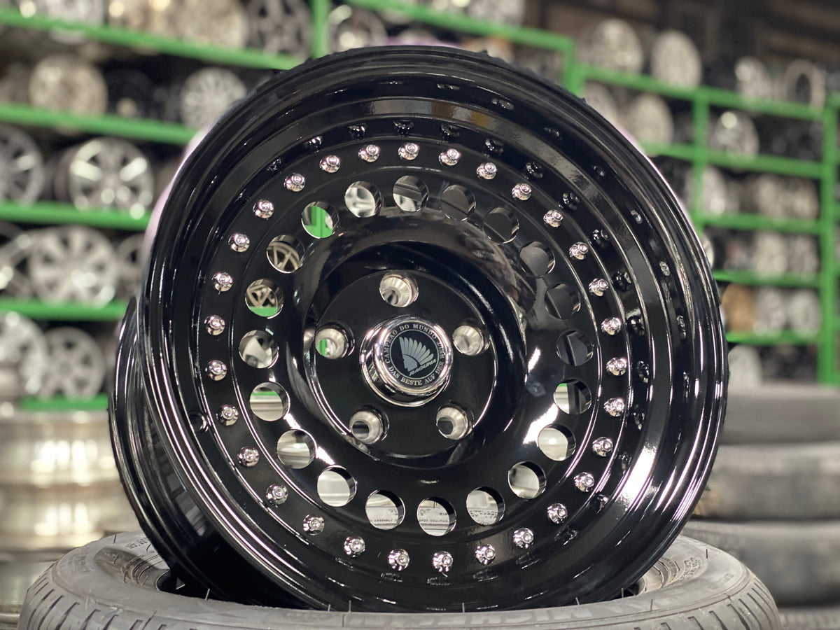 New 15X8.5 ET-15 Daytona Classic Design Rim (4 wheel) Gloss Black 5X114.3