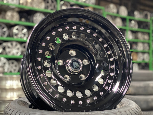 New 15X8.5 ET-15 Daytona Classic Design Rim (4 wheel) Gloss Black 5X114.3