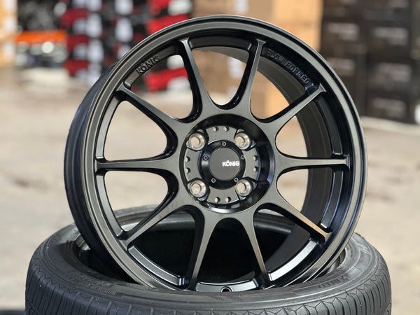 New 16X7.5 ET38 Konig Dekagram Rim (4 wheel) Matt Black 4X100