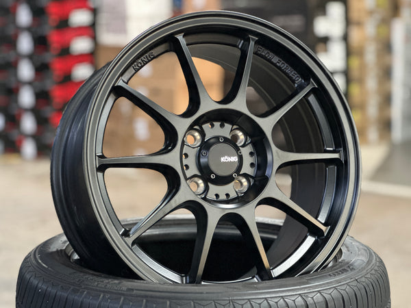 New 16X7.5 ET38 Konig Dekagram Rim (4 wheel) Matt Black 4X100