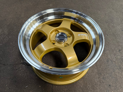 New 15X7 ET32 JS Work Meister Rim (4 wheel) Gloss Gold 4X100