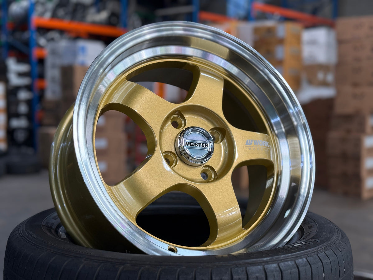 New 15X7 ET32 JS Work Meister Rim (4 wheel) Gloss Gold 4X100