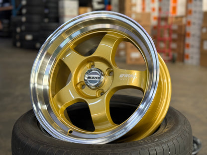 New 15X7 ET32 JS Work Meister Rim (4 wheel) Gloss Gold 4X100