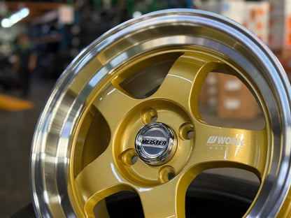New 15X7 ET32 JS Work Meister Rim (4 wheel) Gloss Gold 4X100
