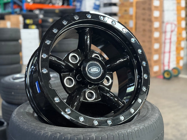 New 16x8 ET-15 Land Rover Defender Spectre Rim (5 wheel) Gloss Black 5x165 (5 pcs + 20 pcs NUTS)