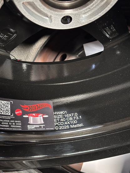 NEW 16X7 ET40 Hotwheels HW01 Flow Formed Rim Racing Black 4X100