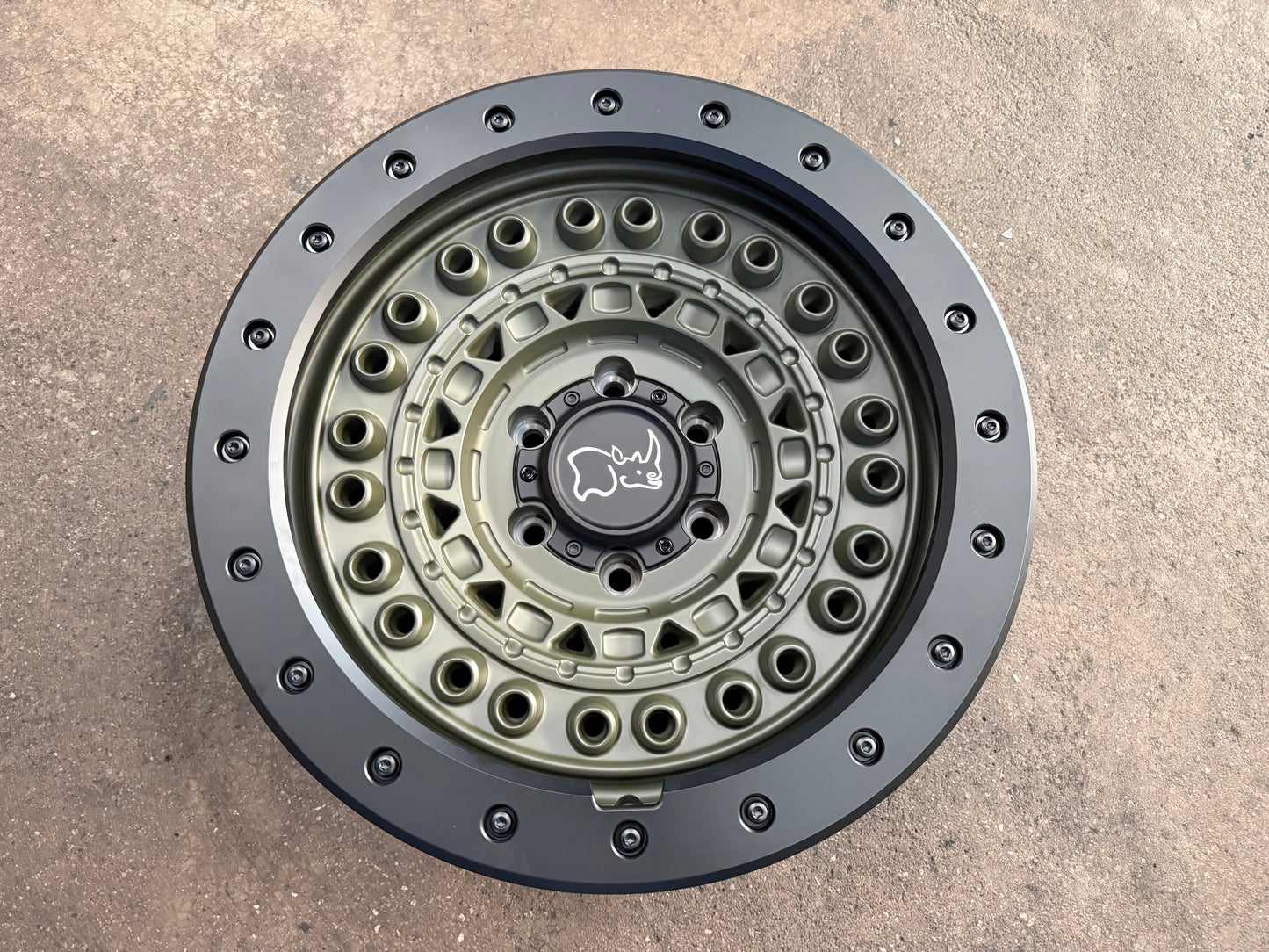 \New 18x9 ET0 Black Rhino BARRICADE Rim (4 wheel) Olive Green Black Rock Guard 6x139.7