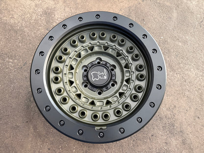 \New 18x9 ET0 Black Rhino BARRICADE Rim (4 wheel) Olive Green Black Rock Guard 6x139.7