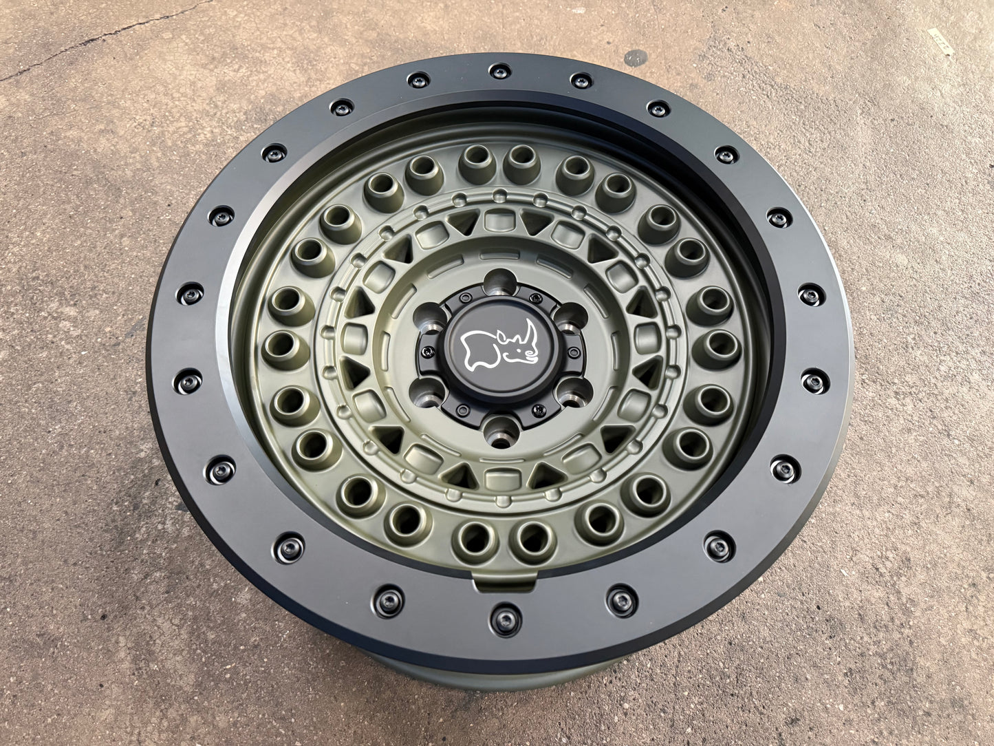 \New 18x9 ET0 Black Rhino BARRICADE Rim (4 wheel) Olive Green Black Rock Guard 6x139.7