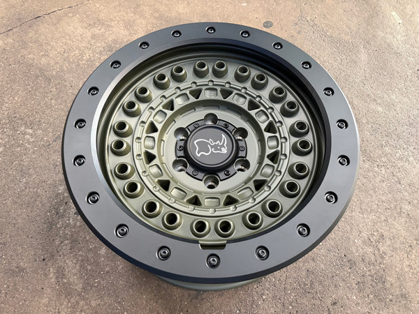 \New 18x9 ET0 Black Rhino BARRICADE Rim (4 wheel) Olive Green Black Rock Guard 6x139.7