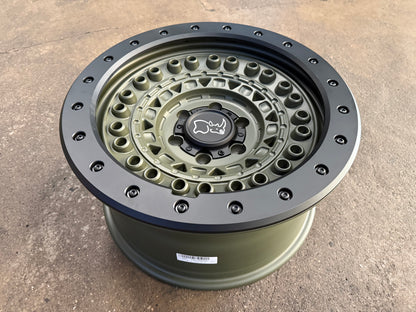 \New 18x9 ET0 Black Rhino BARRICADE Rim (4 wheel) Olive Green Black Rock Guard 6x139.7
