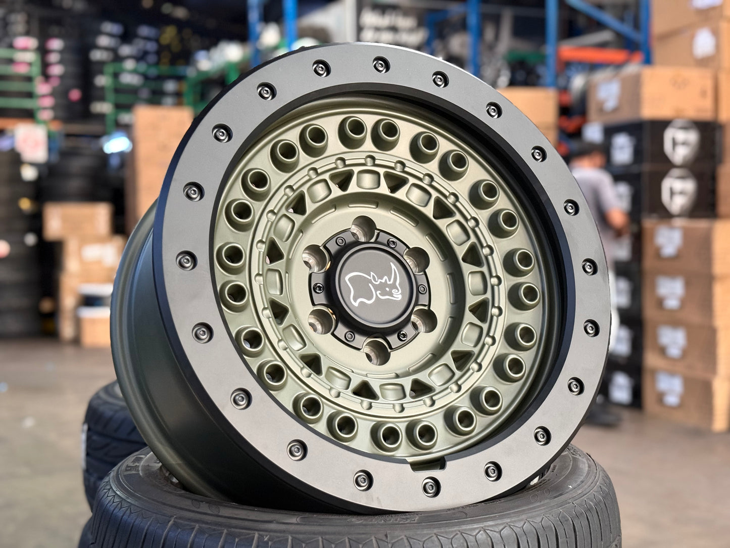 \New 18x9 ET0 Black Rhino BARRICADE Rim (4 wheel) Olive Green Black Rock Guard 6x139.7