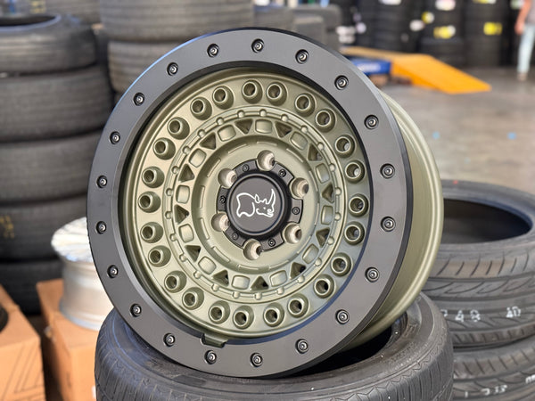 \New 18x9 ET0 Black Rhino BARRICADE Rim (4 wheel) Olive Green Black Rock Guard 6x139.7