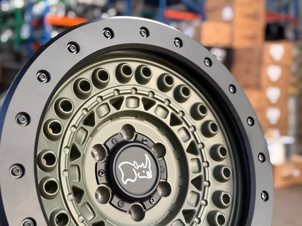 \New 18x9 ET0 Black Rhino BARRICADE Rim (4 wheel) Olive Green Black Rock Guard 6x139.7