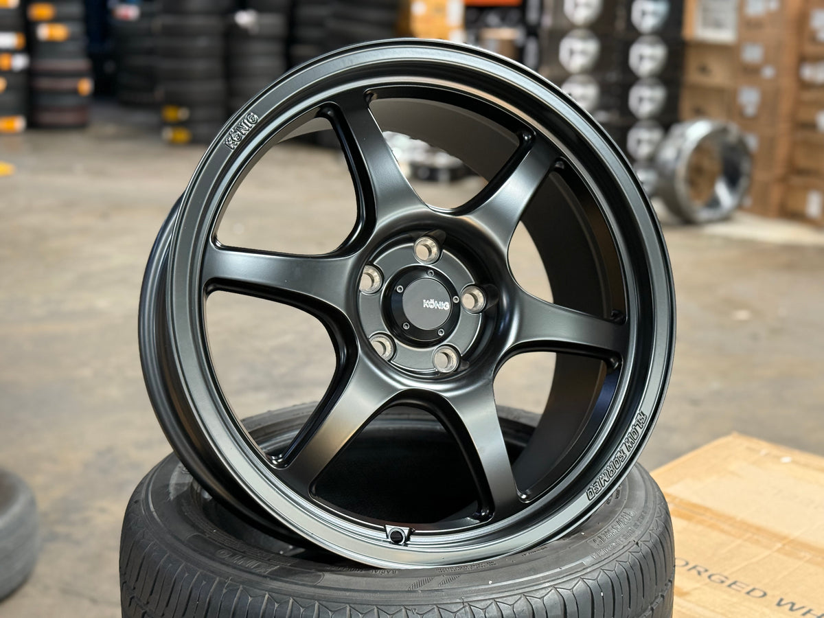 New 18x8.5 ET43 Konig Hexaform Rim (4 wheel) Matte Black 5x114.3