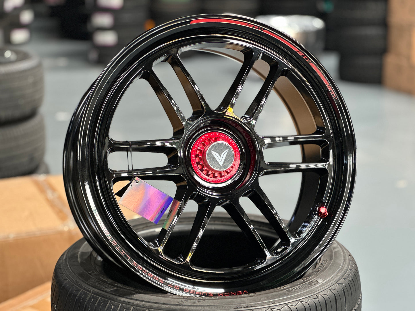 NEW 18X8.5 ET35 Lenso Venom VNR Flow Formed Rim Black & Pad Red 5X114.3