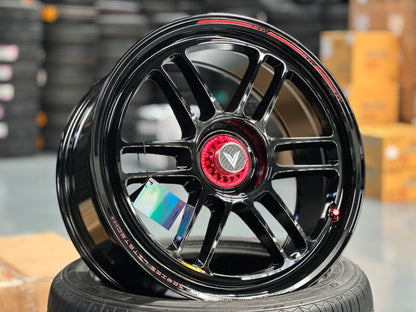 NEW 18X8.5 ET35 Lenso Venom VNR Flow Formed Rim Black & Pad Red 5X114.3