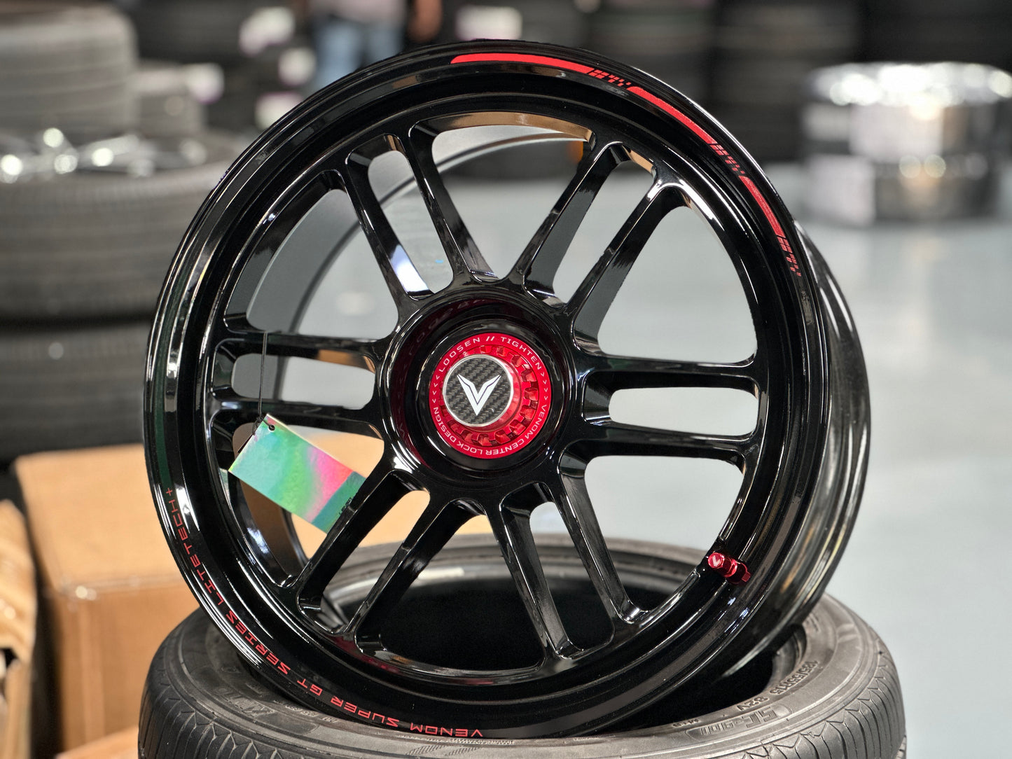 NEW 18X8.5 ET35 Lenso Venom VNR Flow Formed Rim Black & Pad Red 5X114.3