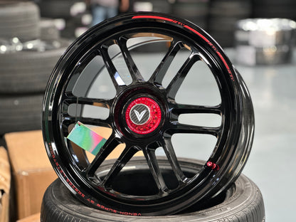 NEW 18X8.5 ET35 Lenso Venom VNR Flow Formed Rim Black & Pad Red 5X114.3