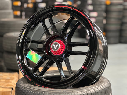 NEW 18X8.5 ET35 Lenso Venom VNR Flow Formed Rim Black & Pad Red 5X114.3