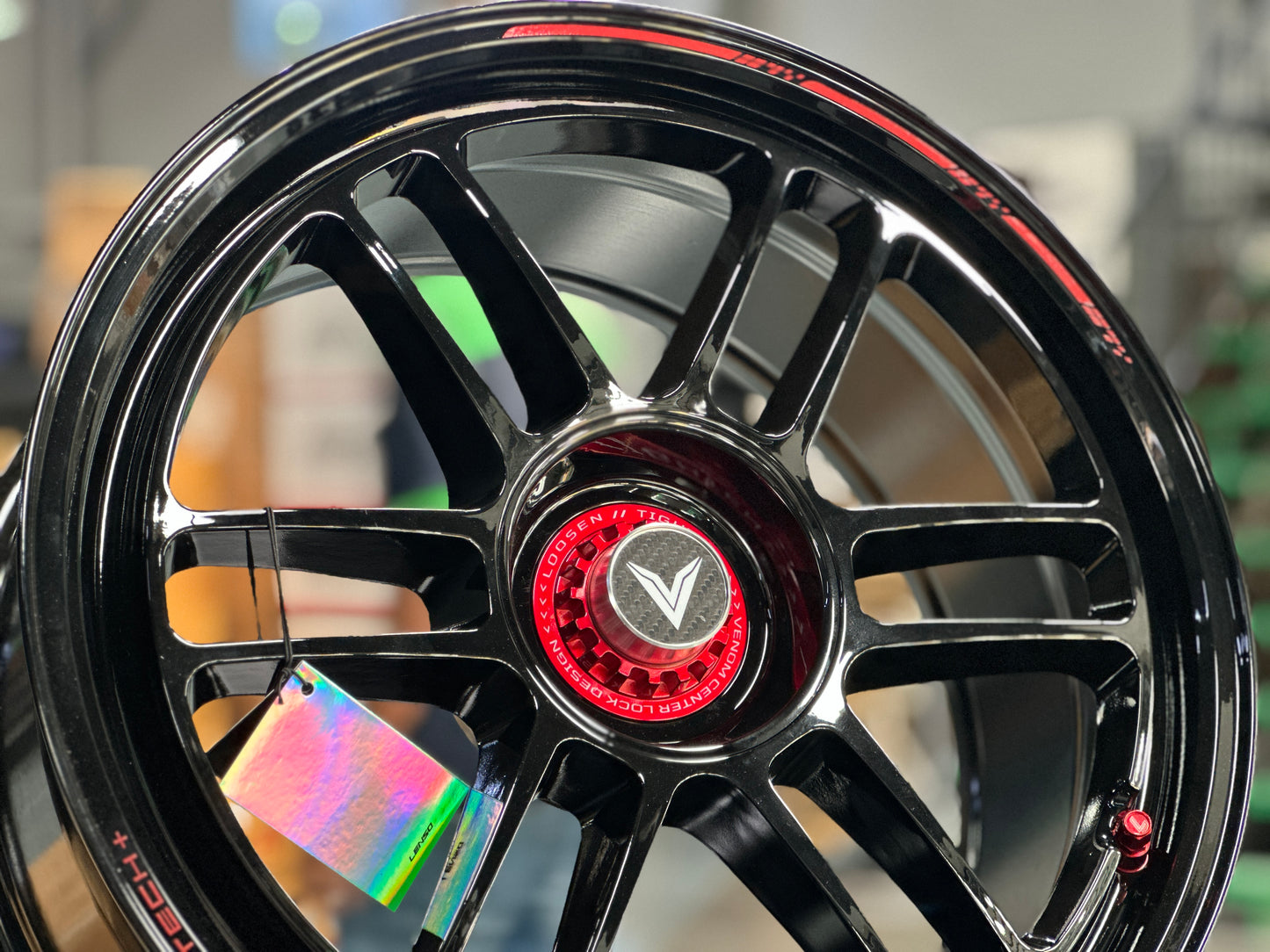 NEW 18X8.5 ET35 Lenso Venom VNR Flow Formed Rim Black & Pad Red 5X114.3