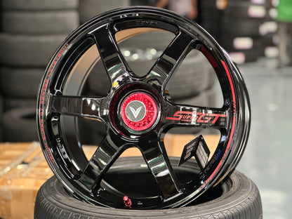 NEW 18X8.5 ET35 Lenso Venom VNT Flow Formed Rim Black & Pad Red 5X114.3