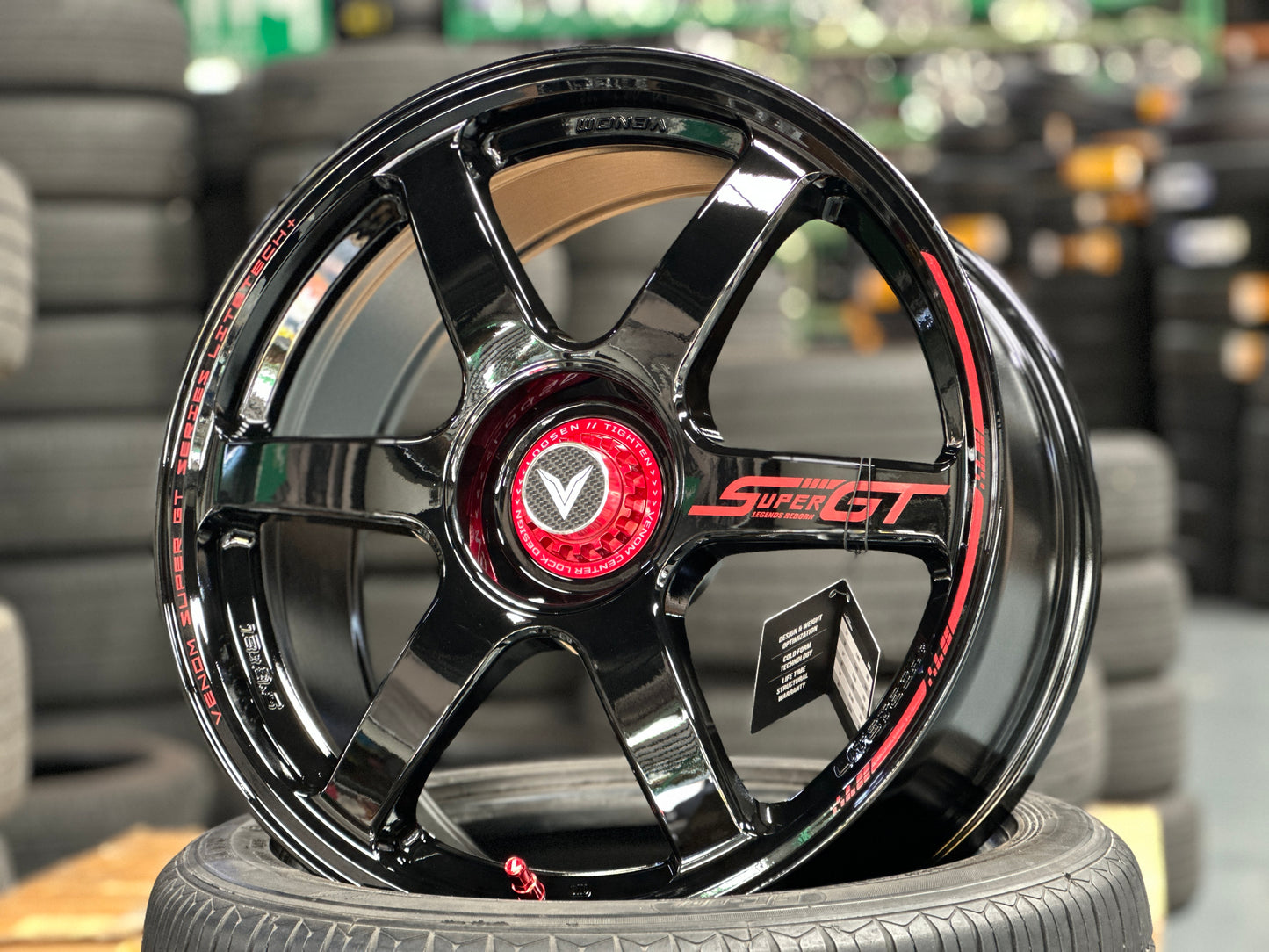 NEW 18X8.5 ET35 Lenso Venom VNT Flow Formed Rim Black & Pad Red 5X114.3