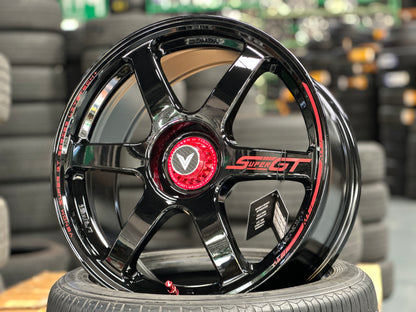 NEW 18X8.5 ET35 Lenso Venom VNT Flow Formed Rim Black & Pad Red 5X114.3