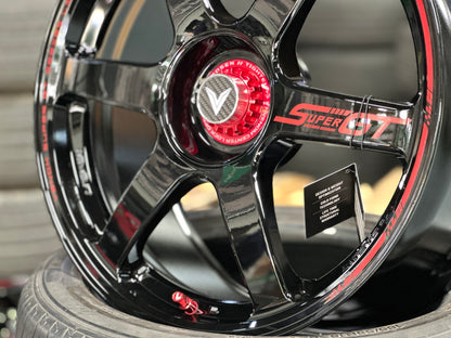 NEW 18X8.5 ET35 Lenso Venom VNT Flow Formed Rim Black & Pad Red 5X114.3