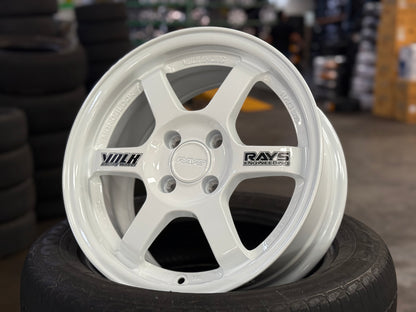 New 15X7 ET35 AOW Flow Formed TE37 Rim (4 wheel) Gloss White 4X100