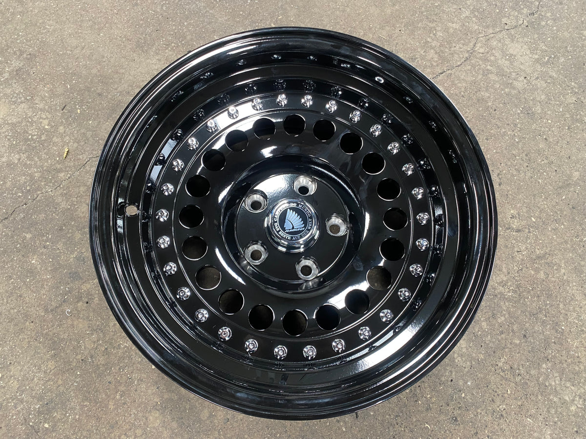 New 15X8.5 ET-15 Daytona Classic Design Rim (4 wheel) Gloss Black 5X114.3