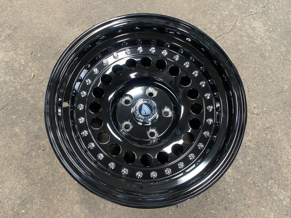 New 15X8.5 ET-15 Daytona Classic Design Rim (4 wheel) Gloss Black 5X114.3