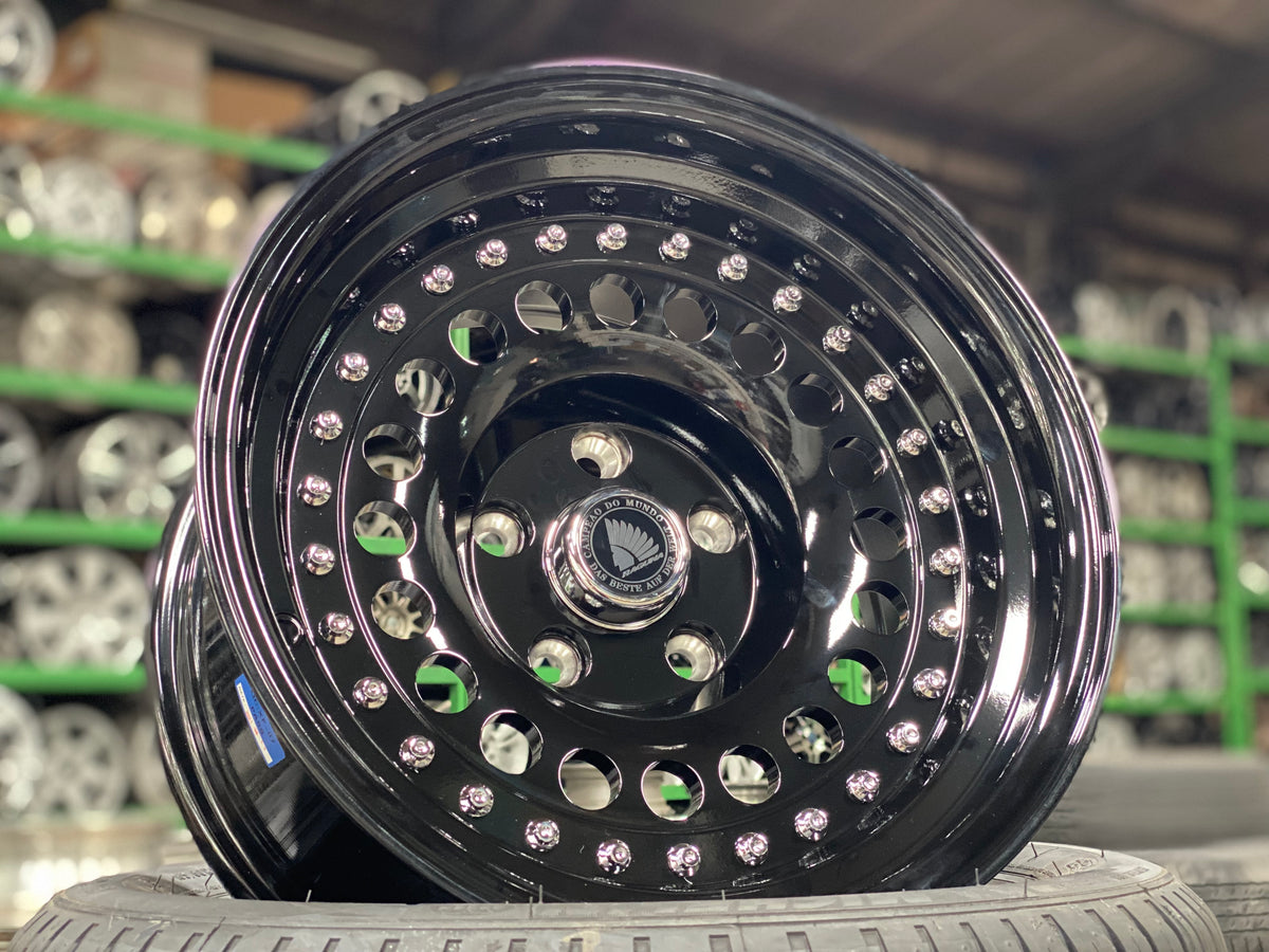 New 15X8.5 ET-15 Daytona Classic Design Rim (4 wheel) Gloss Black 5X114.3