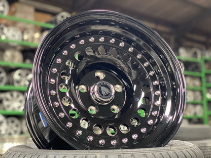 New 15X8.5 ET-15 Daytona Classic Design Rim (4 wheel) Gloss Black 5X114.3