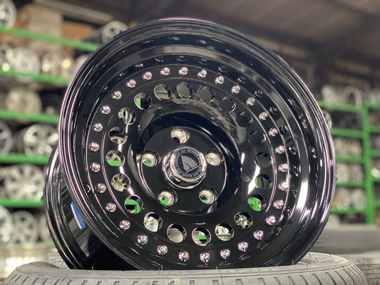 New 15X8.5 ET-15 Daytona Classic Design Rim (4 wheel) Gloss Black 5X114.3