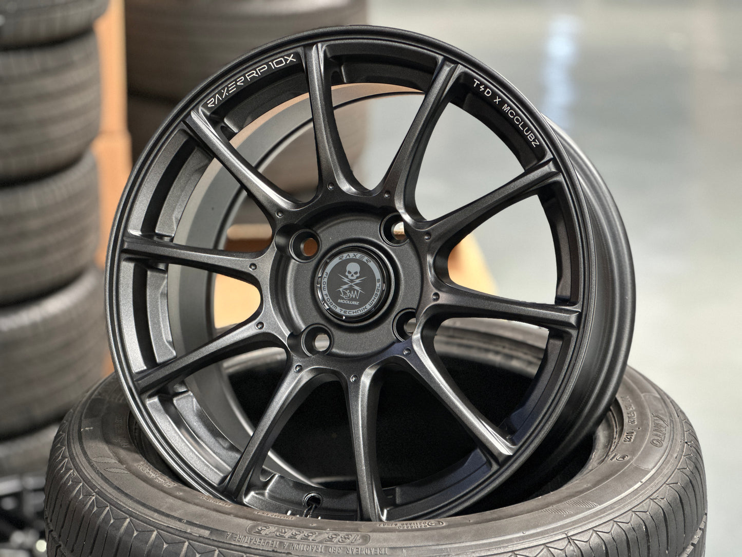 New 15X7 ET35 Raxer RP10X (4 wheel) 4X114.3 Graphite