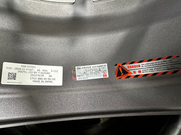 New 18 SSR GTX01 Japan Rim (4 wheel) Dark Silver 5x112