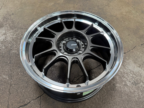 New 16X7.5 ET38 Konig Hypergram Rim (4 wheel) Gloss Black Polished Lip 4X100