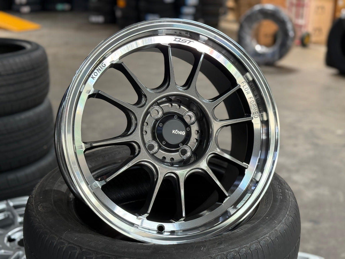 New 16X7.5 ET38 Konig Hypergram Rim (4 wheel) Gloss Black Polished Lip 4X100