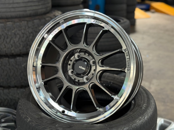 New 16X7.5 ET38 Konig Hypergram Rim (4 wheel) Gloss Black Polished Lip 4X100