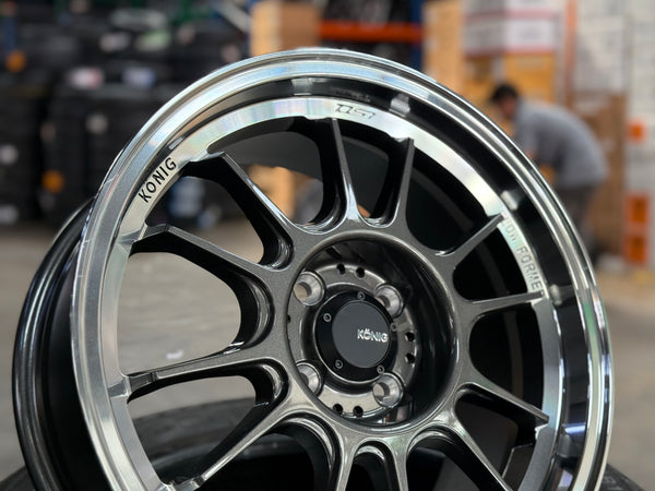 New 16X7.5 ET38 Konig Hypergram Rim (4 wheel) Gloss Black Polished Lip 4X100