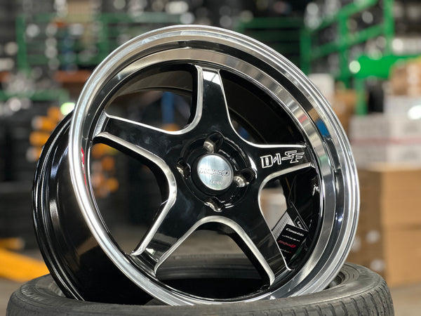New 17 Lenso D1SF Rim (4 wheel) Black Polished Lip 4X100