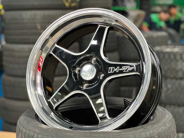 New 17 Lenso D1SF Rim (4 wheel) Black Polished Lip 4X100