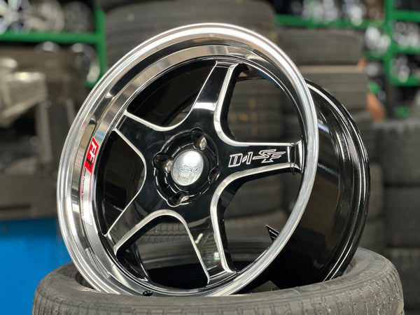New 17 Lenso D1SF Rim (4 wheel) Black Polished Lip 4X100